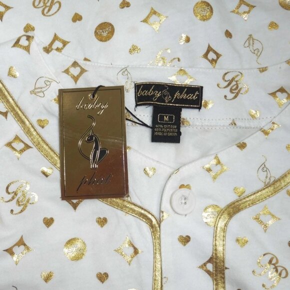 Baby Phat VTG Y2K Gold LV Allover Logos Jersey Style Shirt Top M NWT - Picture 1 of 4
